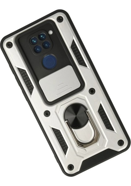 Xiaomi Redmi Note 9 Kılıf Pars Lens Yüzüklü Silikon - Gümüş Drstr