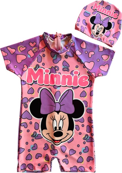 Kız Çocuk Minnie Mouse Desenli Boneli Tulum Mayo