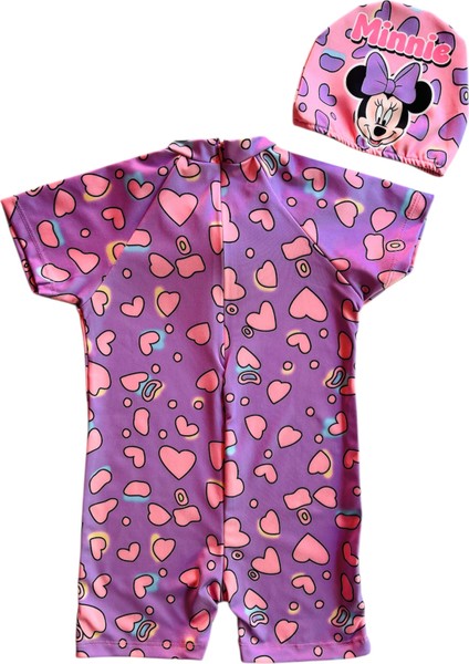 Kız Çocuk Minnie Mouse Desenli Boneli Tulum Mayo