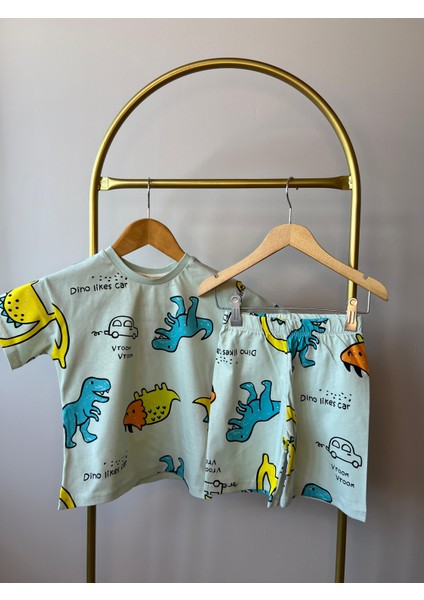 Erkek Çocuk Yeşil Dinozor Pijama Takımı Şortlu