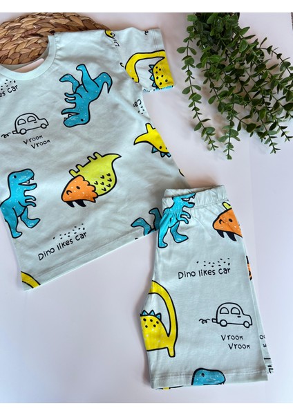 Erkek Çocuk Yeşil Dinozor Pijama Takımı Şortlu