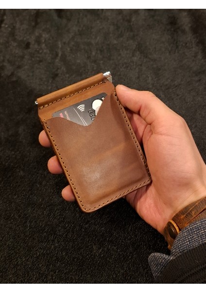 Deri Para Klipsli Cüzdan & Kartlık Slim Kartlık Taba