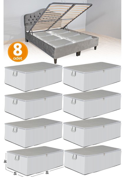 8 Adet Antrasit Çizgili Büyük Boy Hurç, Baza Altı ve Çekyat Tipi, 65X45X22 cm