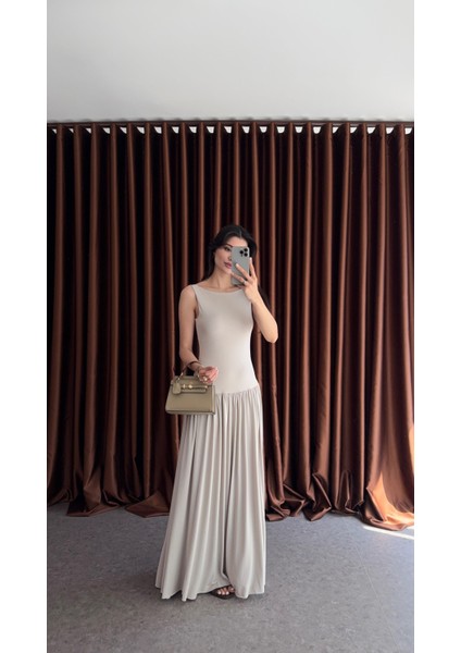 Krem Maxi Modal Elbise
