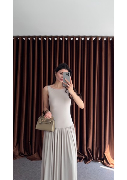 Krem Maxi Modal Elbise modelleri