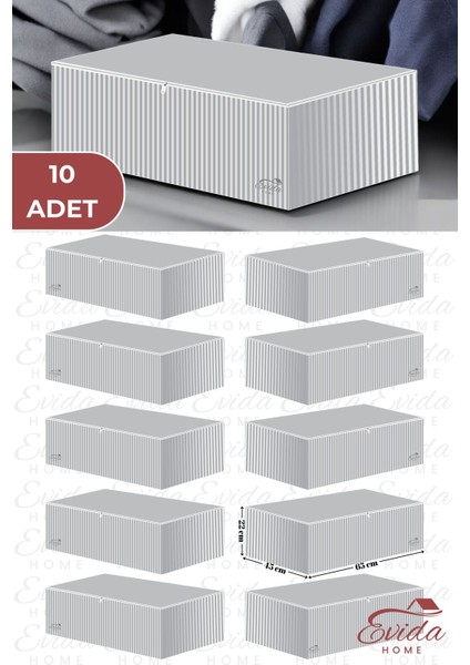 Antrasit Çizgili Büyük Boy Baza Altı ve Çekyat Hurç, 65X45X22 Cm, Organizer
