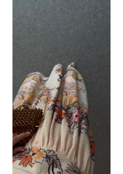 Dijital Baskı Sarı Tonlu Keten Elbise indirimleri