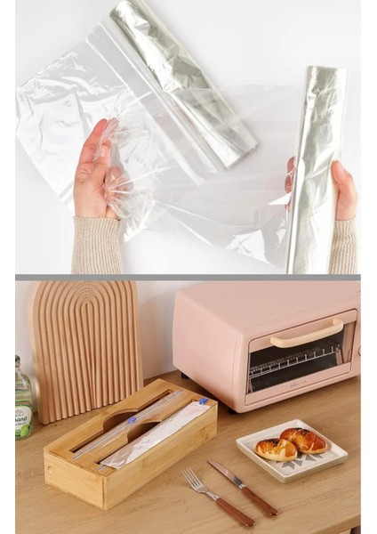 Bambu Streç ve Folyo Kesici Bambu Streçlik ve Folyoluk 2 Bölmeli Kapaklı 33.5X14.7 cm modelleri