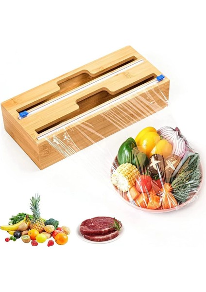 Bambu Streç ve Folyo Kesici Bambu Streçlik ve Folyoluk 2 Bölmeli Kapaklı 33.5X14.7 cm fırsatları
