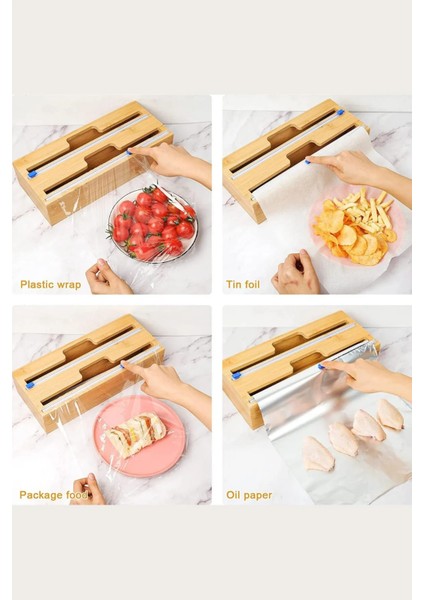 Bambu Streç ve Folyo Kesici Bambu Streçlik ve Folyoluk 2 Bölmeli Kapaklı 33.5X14.7 cm indirimleri