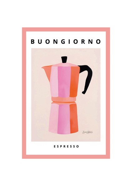 Kahve ile Başlayan Sabah – Buongiorno Espresso | Renkli İllüstrasyon Dekoratif Kartpostal & Hediye Not Kartı | 10x15 cm