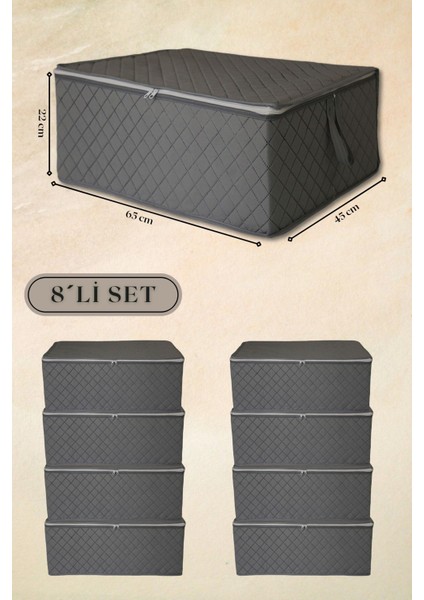 8 Adet Antrasit Kapitone Desenli Büyük Boy Hurç, 65X45X22CM, Şık ve Kullanışlı Büyük Boy Hurçler