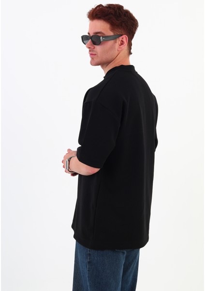 Ince Şeritli Beyaz Oversize Erkek T-Shirt