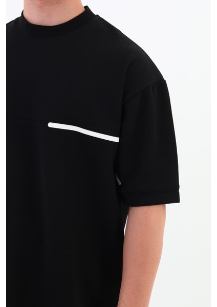 Ince Şeritli Beyaz Oversize Erkek T-Shirt