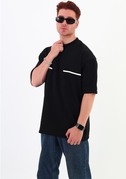 Ince Şeritli Beyaz Oversize Erkek T-Shirt