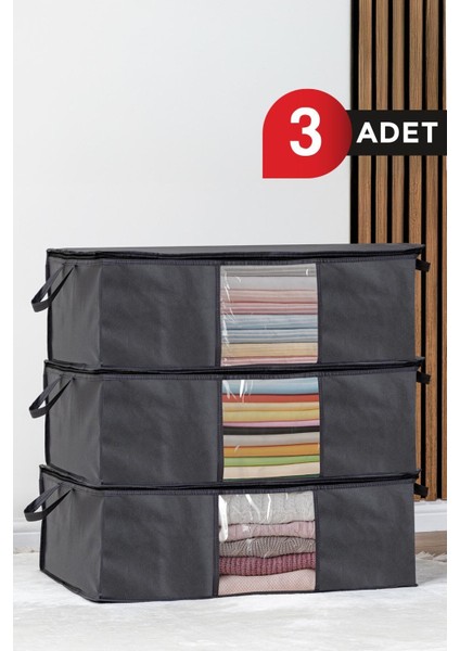 3 Adet Gri Pencereli Geniş Giysi Saklama Çantası, 64X45X22 cm fiyatları