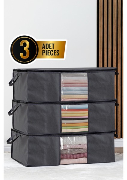3 Adet Gri Pencereli Geniş Giysi Saklama Çantası, 64X45X22 cm modelleri