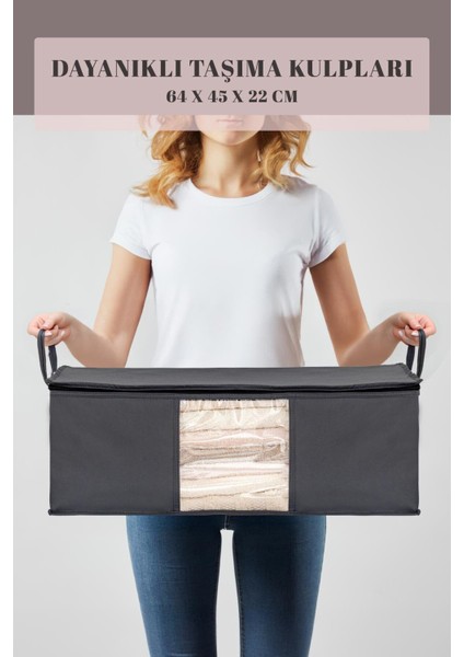 3 Adet Gri Pencereli Geniş Giysi Saklama Çantası, 64X45X22 cm indirimleri