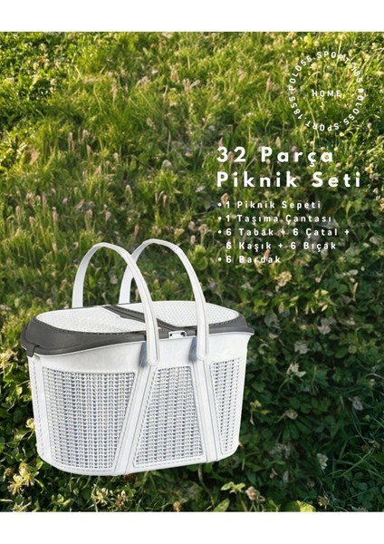 Tr 32 Parça Piknik Seti Sepet Çantalı Bardak, Çatal, Kaşık,bıçak,tabak Seti Beyaz Plastik fiyatları