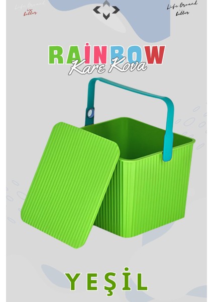 Çok Renkli Rainbow Kare Kapaklı Kulplu Temizlik Kovası Düzenleyici 1 Adet Kare Kova Piknik Çantası