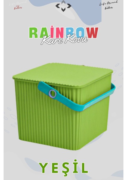 Çok Renkli Rainbow Kare Kapaklı Kulplu Temizlik Kovası Düzenleyici 1 Adet Kare Kova Piknik Çantası