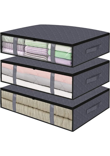 3 Adet Gri Pencereli Yatak Altı Yastık ve Yorgan Seti 60X45X15