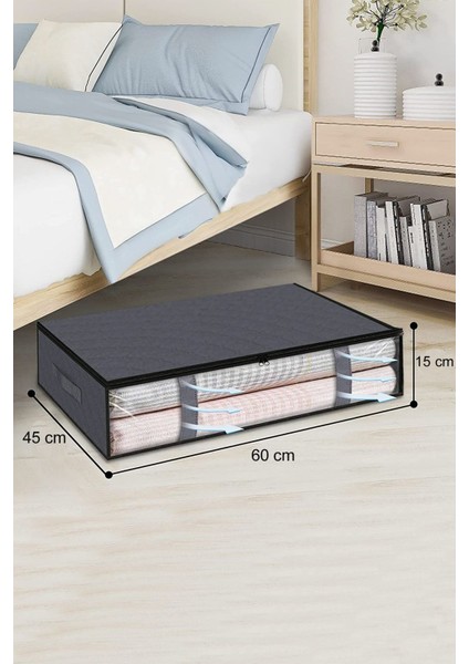 3 Adet Gri Pencereli Yatak Altı Yastık ve Yorgan Seti 60X45X15