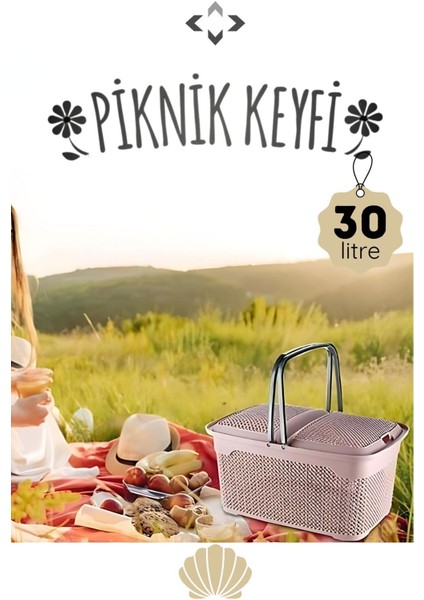 Plastik Inci Desenli 30 Lt Piknik Sepeti Piknik Seti Mangal Barbekü Çantası Rattan Sepet Elde Yıkan