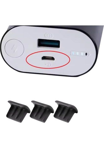 Micro Toz ve Kir Önleyici Şarj Soketi Koruyucu Tıpa Slikon 3 Adet Siyah