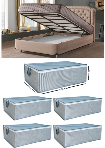 Gri Çizgili Baza Altı Büyük Boy Saklama Kutusu 65X45X22 Cm, 5 Adet