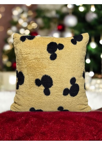 Çift Taraflı Peluş Kırlent Kılıfı, Teddy ve Miki Desenli, Bej Siyah Seçenekleri fiyatları