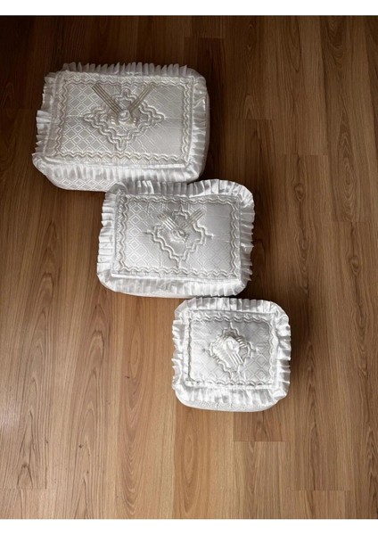 Beyaz Gold Işlemeli 3'lü Set Hurç ve Bohça, Nişan ve Düğün Için Şık Seçenek fiyatları