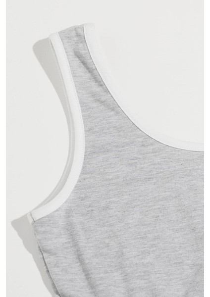 Kadın Gri Askılı Crop Top ve Şortlu Gecelik Takım