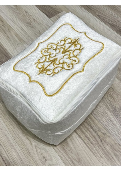 Şık Kadife Gold Işlemeli Krem Bohça 35X30 Cm, Nişan ve Düğün Için Özel Tasarım