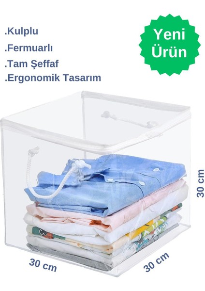 Şeffaf Pvc Küp Saklama Kutusu, Düzenleyici ve Organizer, 30X30X30, 1 Adet