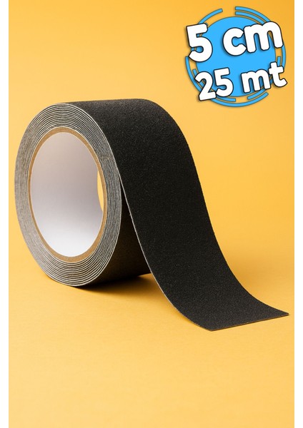 25 Metre Merdiven Zemin Kaydırmaz Bant (5 cm x 25 Metre) Yapışkanlı Kaymaz Bant Siyah