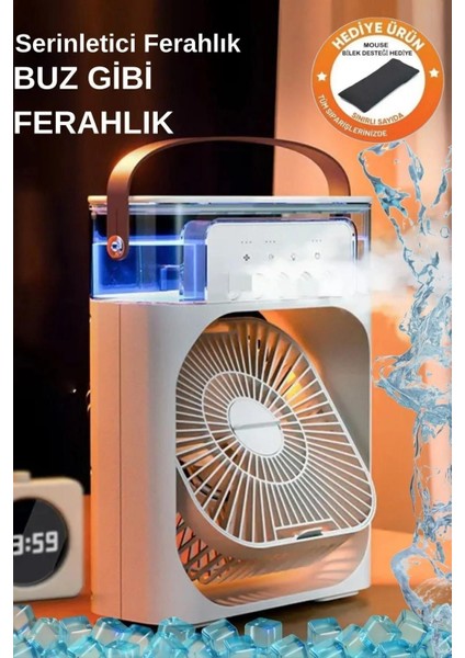 Sulu Soğutmalı Masaüstü Fan Vantilatör Kademli Işıklı Süper Soğutma Taşınabilir