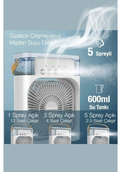 Sulu Soğutmalı Masaüstü Fan Vantilatör Kademli Işıklı Süper Soğutma Taşınabilir