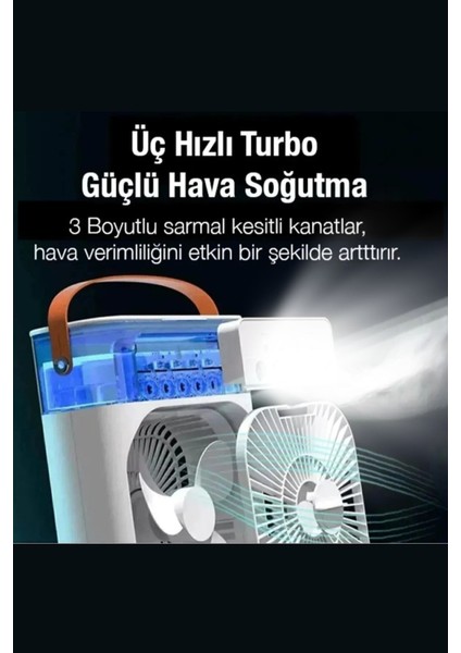 Sulu Soğutmalı Masaüstü Fan Vantilatör Kademli Işıklı Süper Soğutma Taşınabilir