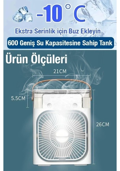 Sulu Soğutmalı Masaüstü Fan Vantilatör Kademli Işıklı Süper Soğutma Taşınabilir