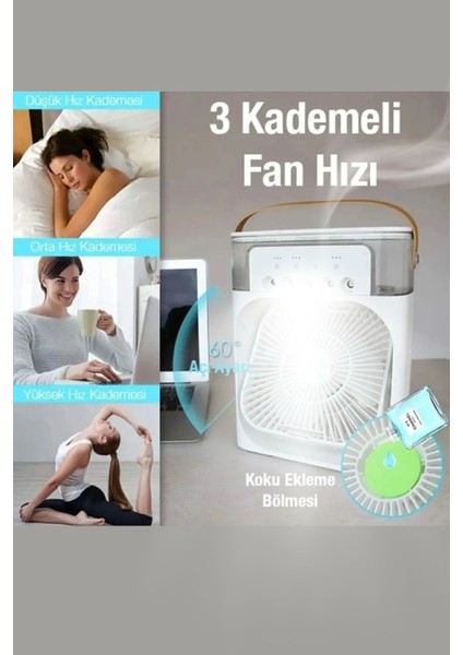 Sulu Soğutmalı Masaüstü Fan Vantilatör Kademli Işıklı Süper Soğutma Taşınabilir