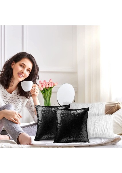 4'lü Kırlent Kılıf Seti, Beyaz ve Siyah, 30X50 ve 43X43, Payetli ve Peluş Tasarım modelleri