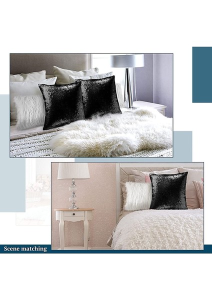 4'lü Kırlent Kılıf Seti, Beyaz ve Siyah, 30X50 ve 43X43, Payetli ve Peluş Tasarım fırsatları