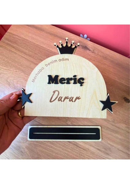 Bebek Çocuk Odası Ahşap Isimli Kişiye Özel Yıldız Detaylı Standlı Erkek Çocuk Masa Dekoru fiyatları