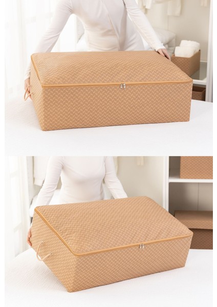 Bej Balıksırtı Desenli Yatak Altı Yastık ve Yorgan Seti 74X46X22
