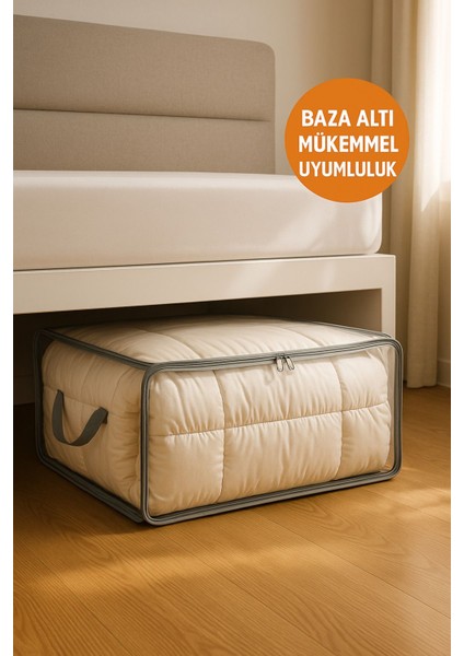 Şeffaf Hurç 41X51X16 cm Yorgan ve Battaniye Saklama Çantası, Saplı ve Fermuarlı