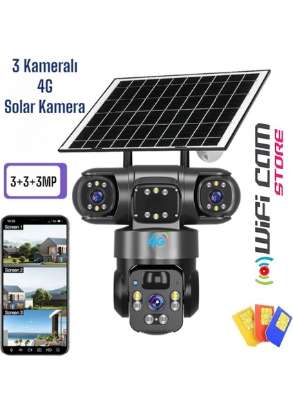 3 Kameralı 4g Sım Kart Destekli Solar Güvenlik Kamerası