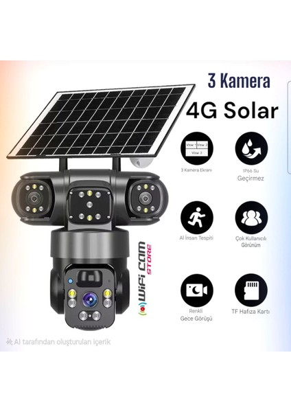 3 Kameralı 4g Sım Kart Destekli Solar Güvenlik Kamerası fiyatları