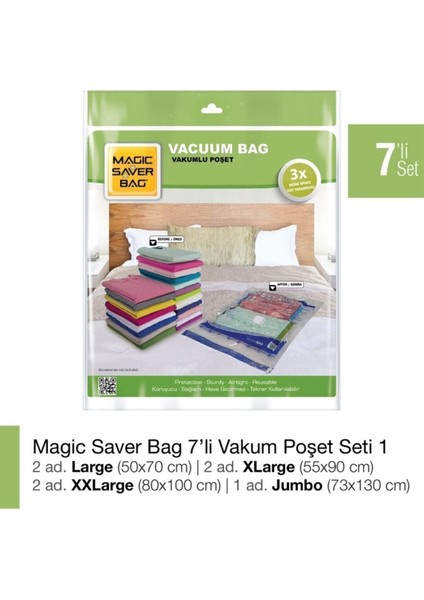 Vakumlu Poşet Seti 2L 2XL 2XXL 1 Jumbo Şeffaf Dayanıklı Hava Geçirmez Ev ve Seyahat