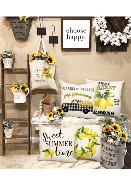 Yeşil Sarı Beyaz Ekose Desenli Bahar ve Yaz Temalı Dekoratif 4lü Kırlent Seti fiyatları